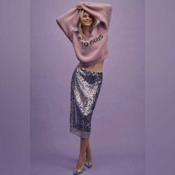 NWT Size XL - By Anthropologie Sequin Lace Midi Skirt - Picture 5 of 16